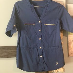 Jaanuu Moto button up scrub top
